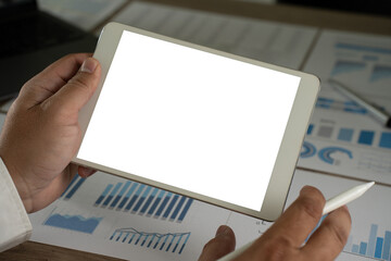Poster - male student digital tablet touch screen device isolated screen ONLINE ADVERTISING.