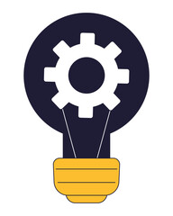 Poster - Light bulb with gear inside flat line color isolated vector object. Mechanism. Modern technology. Editable clip art image on white background. Simple outline cartoon spot illustration for web design
