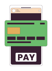 Poster - online banking on smartphone screen flat line concept vector spot illustration. app 2d cartoon outli