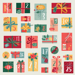 Canvas Print - Christmas advent calendar, hand drawn style.