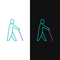 Canvas Print - Line Blind human holding stick icon isolated on white and black background. Disabled human with blindness. Colorful outline concept. Vector