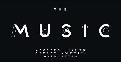 Poster - Futuristic techno font, creative typeface. Abstract contours reflect electronic vibe EDM. Modern alphabet for music festival logos and headlines. Vector typeset