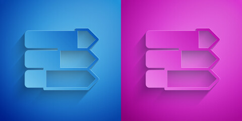 Poster - Paper cut Pie chart infographic icon isolated on blue and purple background. Diagram chart sign. Paper art style. Vector