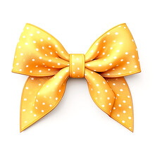 Yellow Decorative Tie Bow With White Polka Dots Isolated On White Background