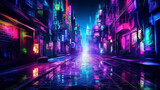 Fototapeta Londyn - night city street glowing colorful neon made with generative AI