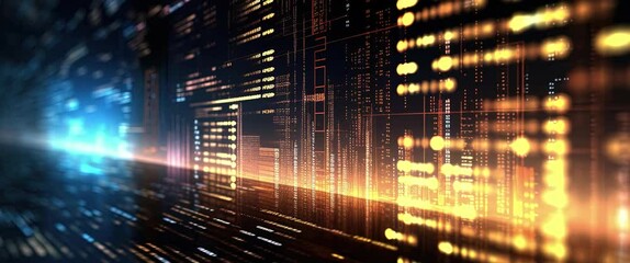 Abstract digital source code of a computer program on virtual display.