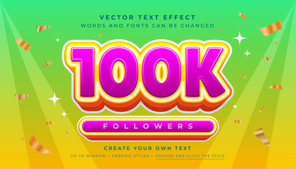 Fototapete - Vector Editable 3D 100K text effect. Yellow purple bold fun typography graphic style on abstract green background