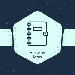 Poster - Grunge line Notebook icon isolated on blue background. Spiral notepad icon. School notebook. Writing pad. Diary for school. Monochrome vintage drawing. Vector