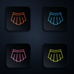 Wall Mural - Color neon line Skirt icon isolated on black background. Set icons in square buttons. Vector