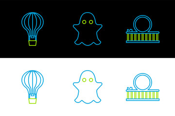 Wall Mural - Set line Roller coaster, Hot air balloon and Ghost icon. Vector