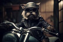 Dog Goes By Motorcycle. Funny Picture.