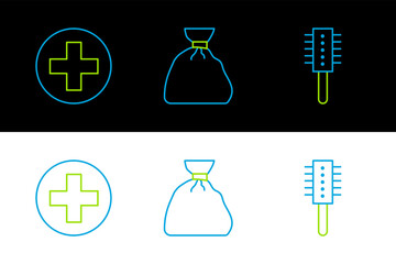 Canvas Print - Set line Hairbrush, Cross hospital medical and Garbage bag icon. Vector