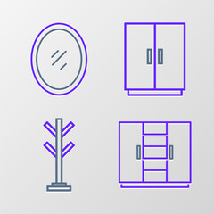 Wall Mural - Set line Wardrobe, Coat stand, and Mirror icon. Vector