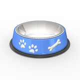 Fototapeta Desenie - 3d, blauer Fressnapf, Hundenapf, Futternapf, mit Gummirand und verchromter Schüssel, freigestellt