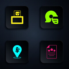 Sticker - Set Declaration of independence, Vote box, Eagle and American football helmet. Black square button. Vector