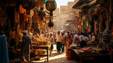 Fototapeta  - Arabic bazaar shopping in an outdoor market. Crowded with people at the market