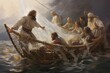 Miracle on the Waters: Brimming Net of Fish Drawn into a Boat, Echoing Jesus' Influence on the Disciples' Catch Generative AI