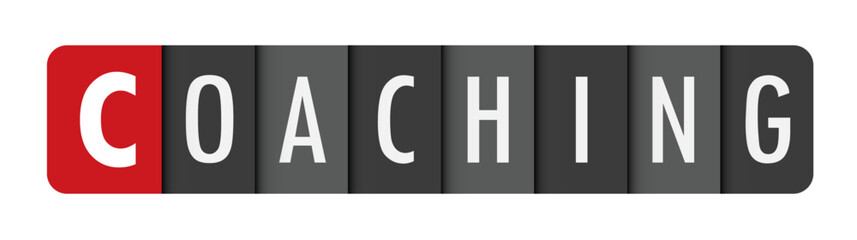 COACHING gray vector typography banner with initial letter highlighted in red