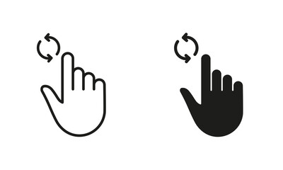 Aufkleber - Update, Repeat, Circle Arrows with Hand Finger Line and Silhouette Black Icon Set. Swipe for Refresh Website Page Pictogram. Reload Gesture Symbol Collection. Isolated Vector Illustration
