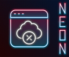 Aufkleber - Glowing neon line Failed access cloud storage icon isolated on black background. Cloud technology data transfer and storage. Colorful outline concept. Vector