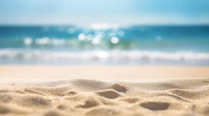 Seascape abstract beach background. Blur bokeh light of calm sea and sky.