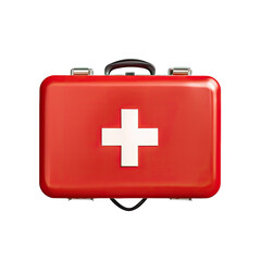 top view of red first aid kit on transparent background