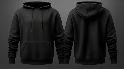 Hooded Sweatshirt Mockup Set - Black Sweater Isolated on White Background with Alpha Cut-Out. AI Generated Image. Generative AI