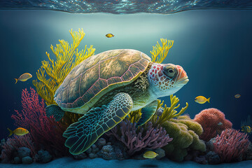  Green Sea Turtle Exploring Brilliant Coral Ecosystem