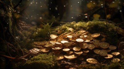 christmas tree in the woods with gold coins generative art