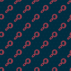 Poster - Red line Magnifying glass icon isolated seamless pattern on black background. Search, focus, zoom, business symbol. Vector
