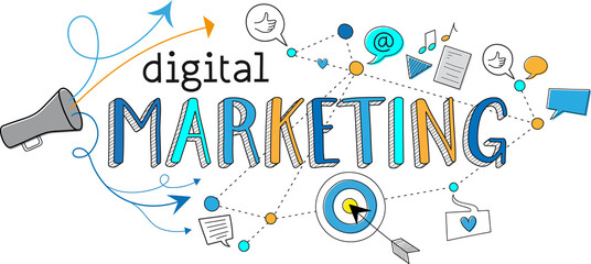 Wall Mural - DIGITAL MARKETING business sketch concept on transparent background