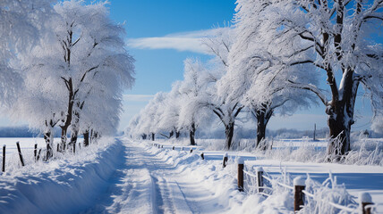 Wall Mural - winter landscape with snow covered trees