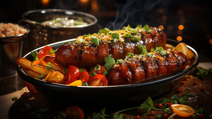 Wall Mural - fried chicken with vegetables and spices