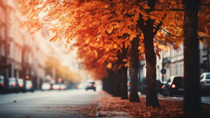 Wall Mural - Autumn blurred city street. AI generated