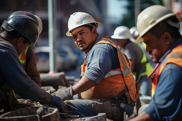 Workers with helmet at work