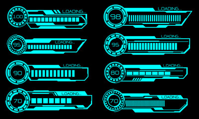 Poster - set of hud modern loading progress bars user interface elements design technology cyber blue on blac