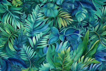 Poster - trendy leaf jungle design background seamless palm summer pattern tropical beach. Generative AI.