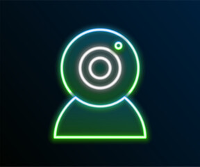 Wall Mural - Glowing neon line Web camera icon isolated on black background. Chat camera. Webcam icon. Colorful outline concept. Vector