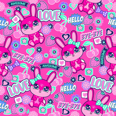 Wall Mural - seamless bunny graphic with cute elements