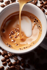 Wall Mural - Coffee Cup and Beans on Wooden Table