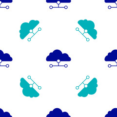 Sticker - Blue Network cloud connection icon isolated seamless pattern on white background. Social technology. Cloud computing concept. Vector