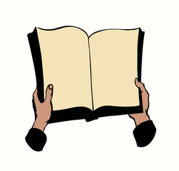 Sticker - Hands are holding a book. Vector drawing