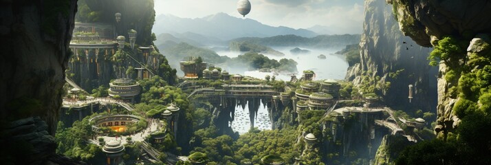 Wall Mural - green eco city concept, futuristic high-tech city with advanced infrastructure, science fiction city
