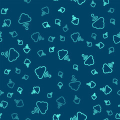 Poster - Green line Network cloud connection icon isolated seamless pattern on blue background. Social technology. Cloud computing concept. Vector