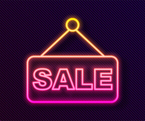 Wall Mural - Glowing neon line Price tag with an inscription Sale icon isolated on black background. Badge for price. Promo tag discount. Vector