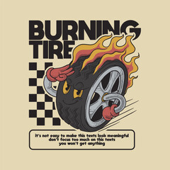 Wall Mural - fire tire retro cartoon illustration