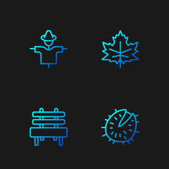 Sticker - Set line Chestnut, Bench, Scarecrow and Leaf or leaves. Gradient color icons. Vector