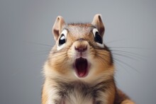 Happy Surprised Chipmunk With Open Mouth.
