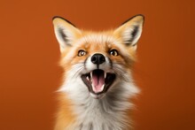 Happy Surprised Fox With Open Mouth.
