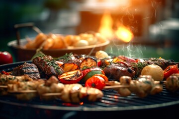 BBQ food party summer grilling meat in the afternoon of weekend happy party. AI Generative